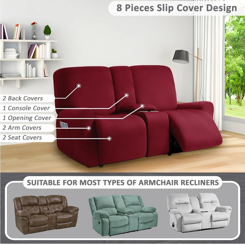 New Ulticor Jacquard 75”-100” Two Seat Slipcover Wine